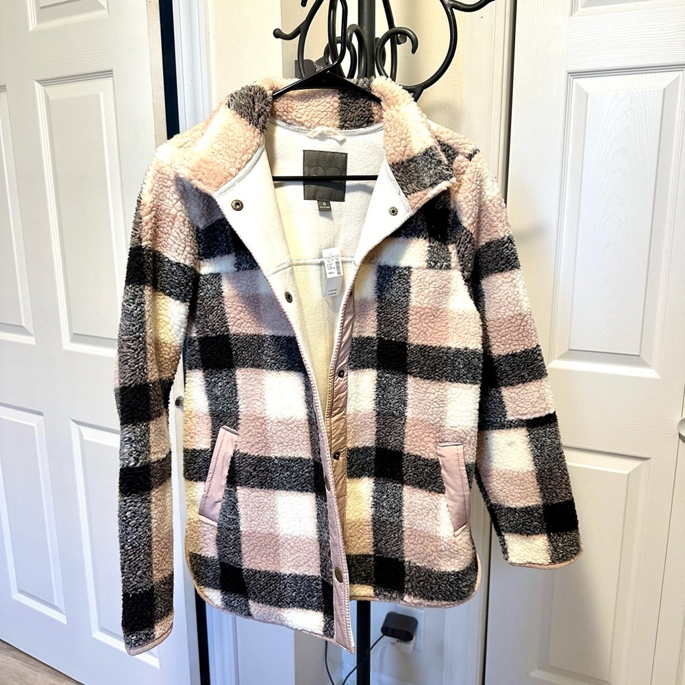 NWT Pink Plaid Sherpa Jacket